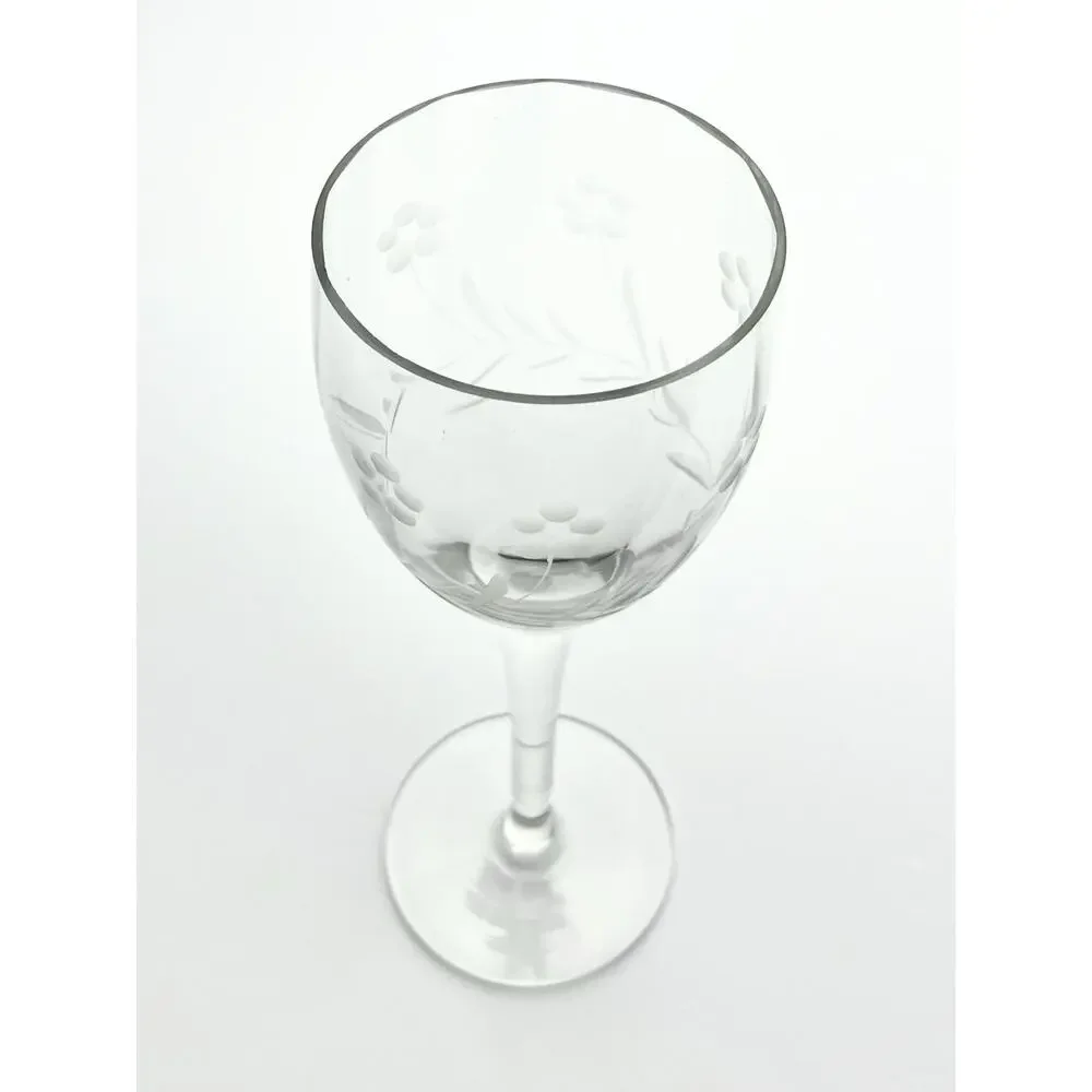 1940s Vintage 4 Etched Flower Optic Wine, Water or All Purpose Glasses 8” 8oz